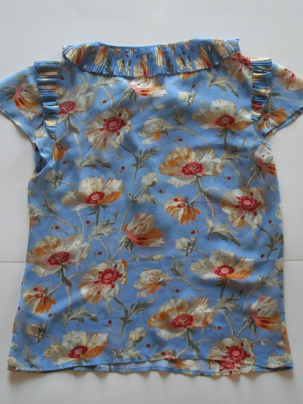 PAIGE Blue Floral Ruffle Tie-Neck Blouse - Picture 2 of 3